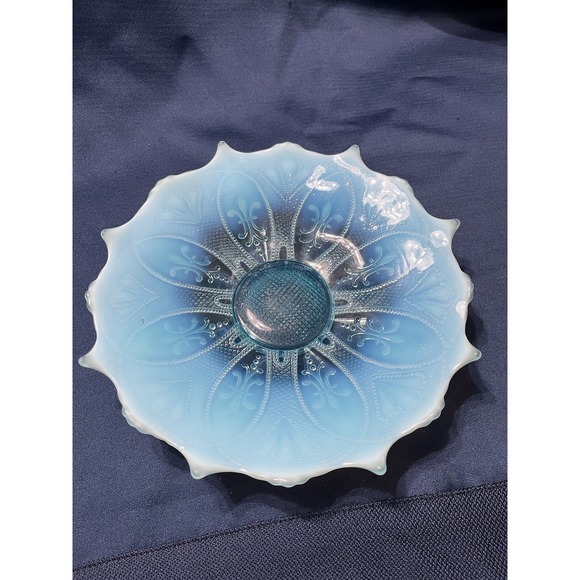 Other - Vintage Blue Opalescent Glass Candy Serving Dish Fleur-de-lis Design